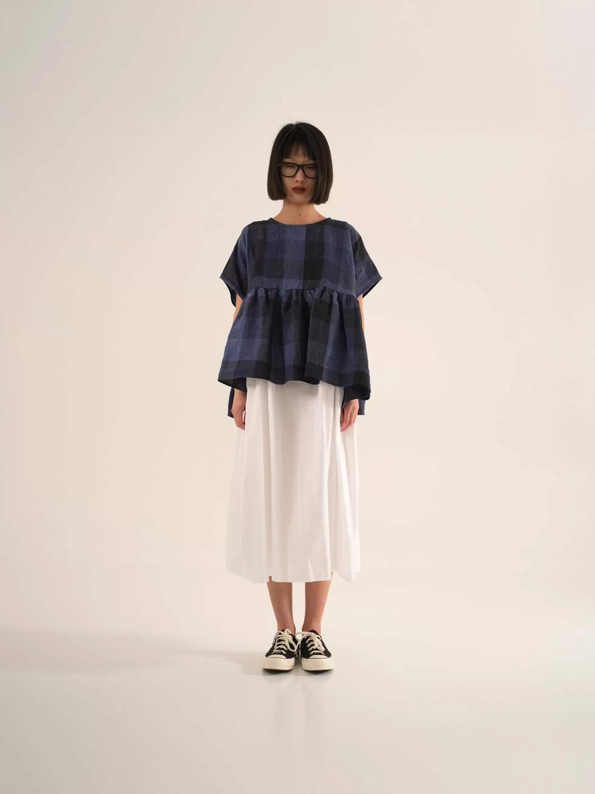 WENDYKEI Blusa In Lino A Quadri Blu | Donna Top E Magliette