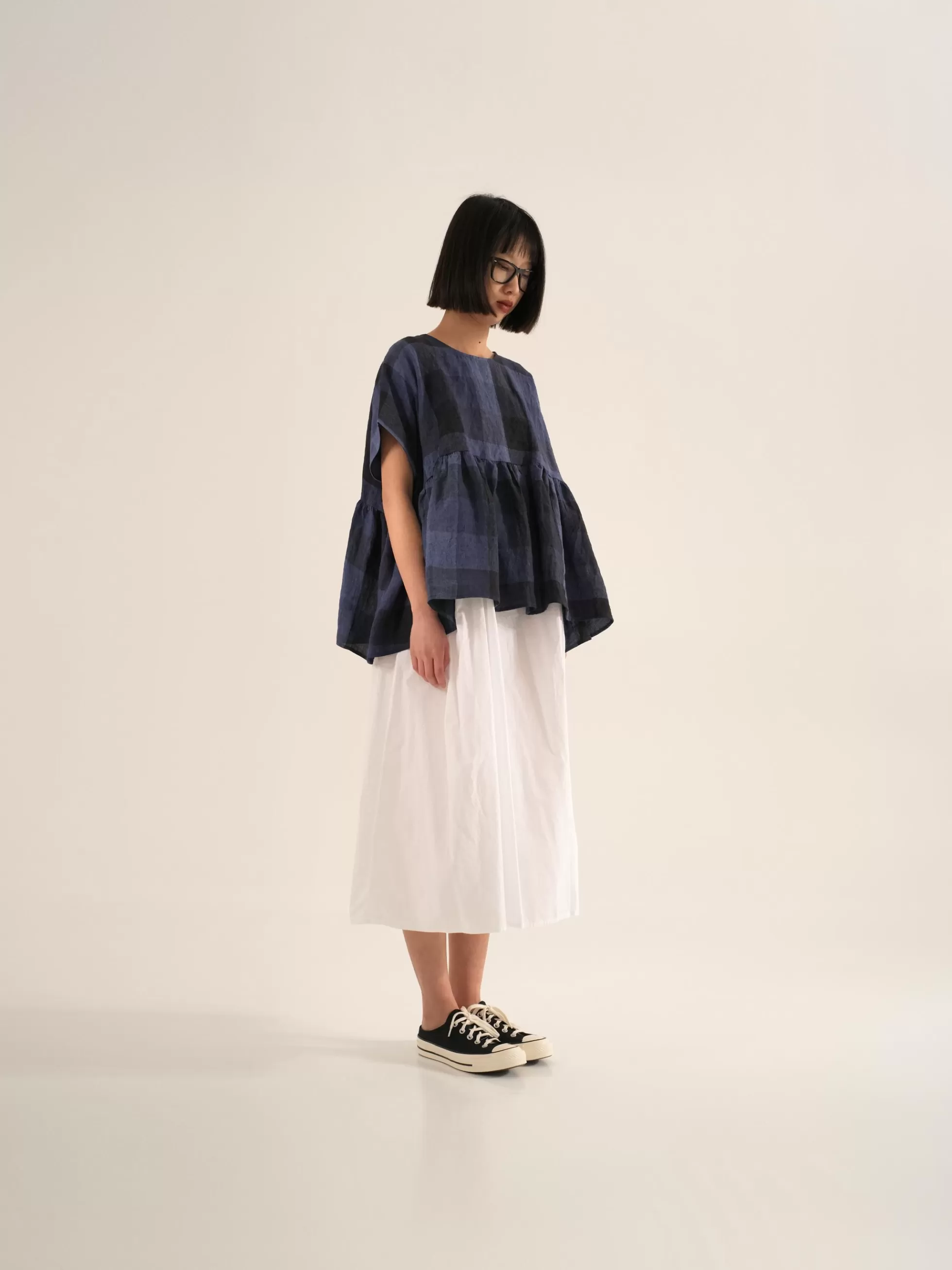 WENDYKEI Blusa In Lino A Quadri Blu | Donna Top E Magliette