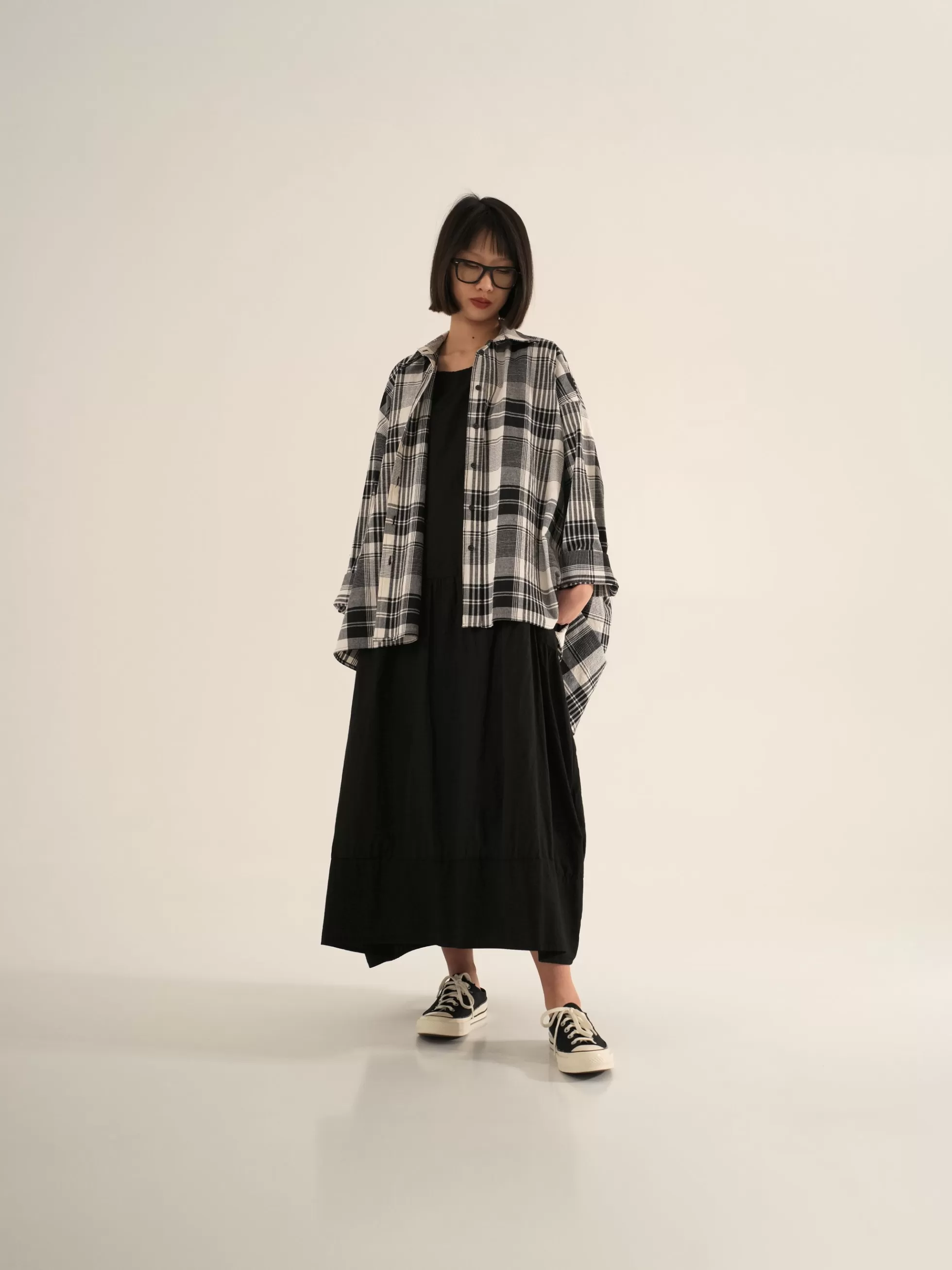 WENDYKEI Camicia Over In Tessuto Tartan B/N | Donna Giacche E Cappotti