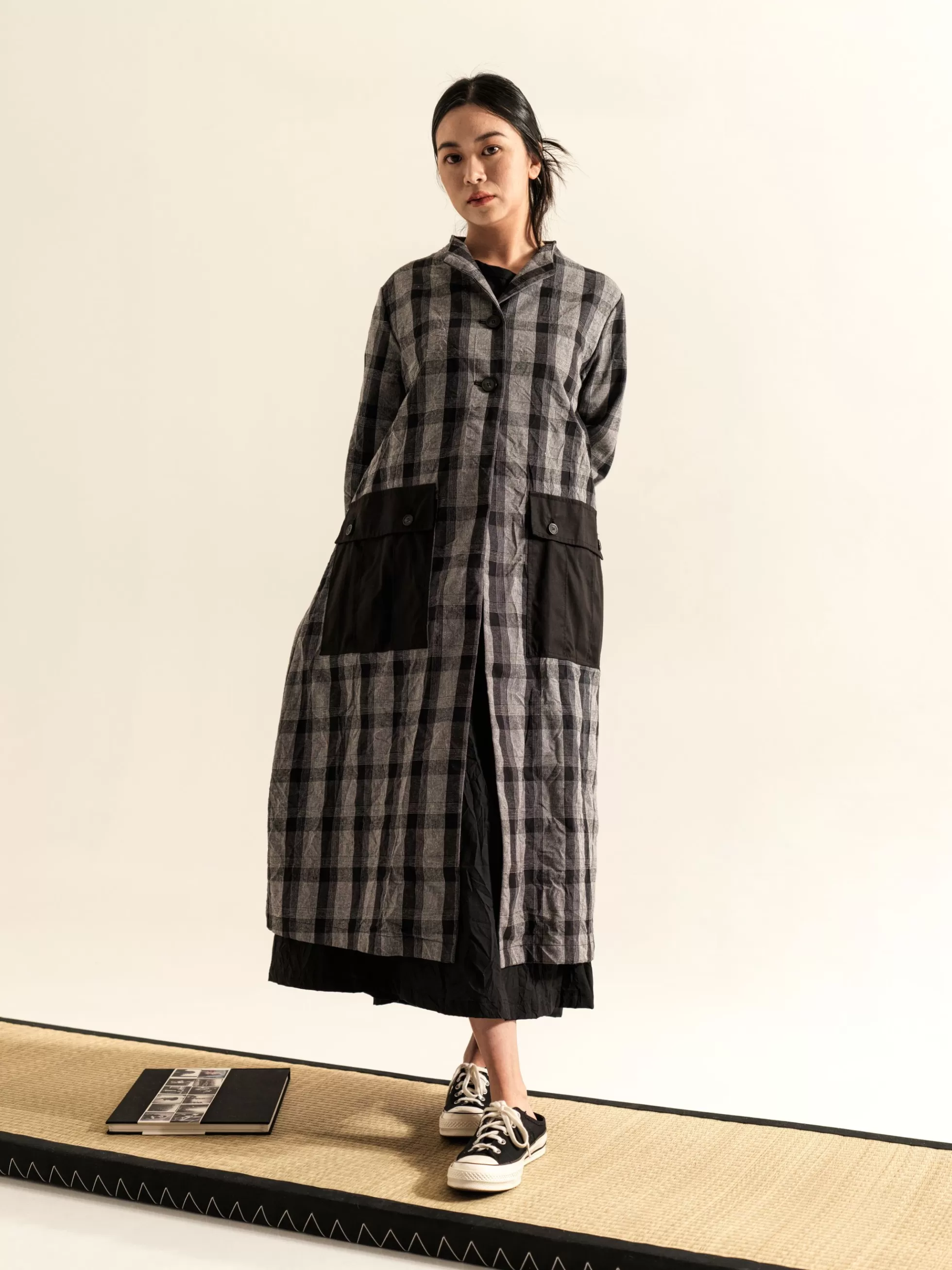 WENDYKEI Cappotto In Tessuto Tartan Grigio Con Tasconi Cargo | Donna Giacche E Cappotti