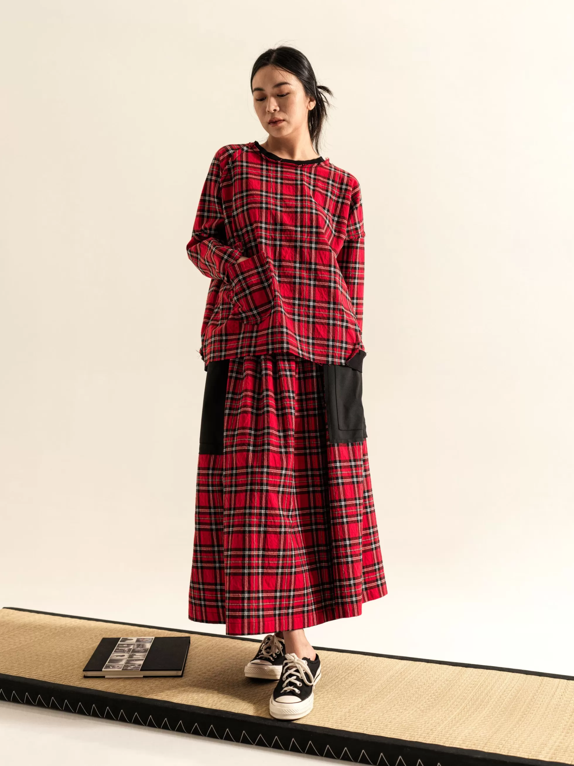 WENDYKEI Gonna In Tartan Scozzese Rosso Con Tasconi | Donna Gonne