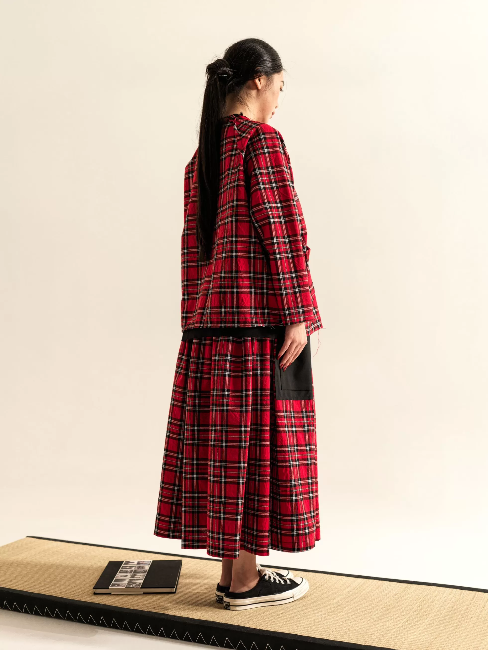 WENDYKEI Maglietta Ampia In Tartan Scozzese Rosso | Donna Top E Magliette