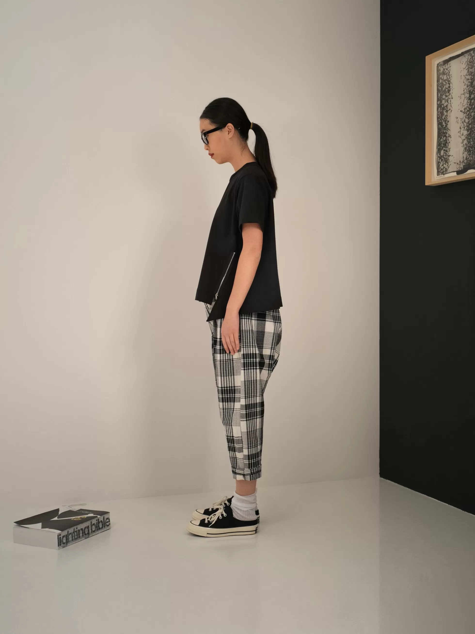 WENDYKEI Pantalone A Cavallo Basso In Tessuto Tartan B/N | Donna Pantaloni