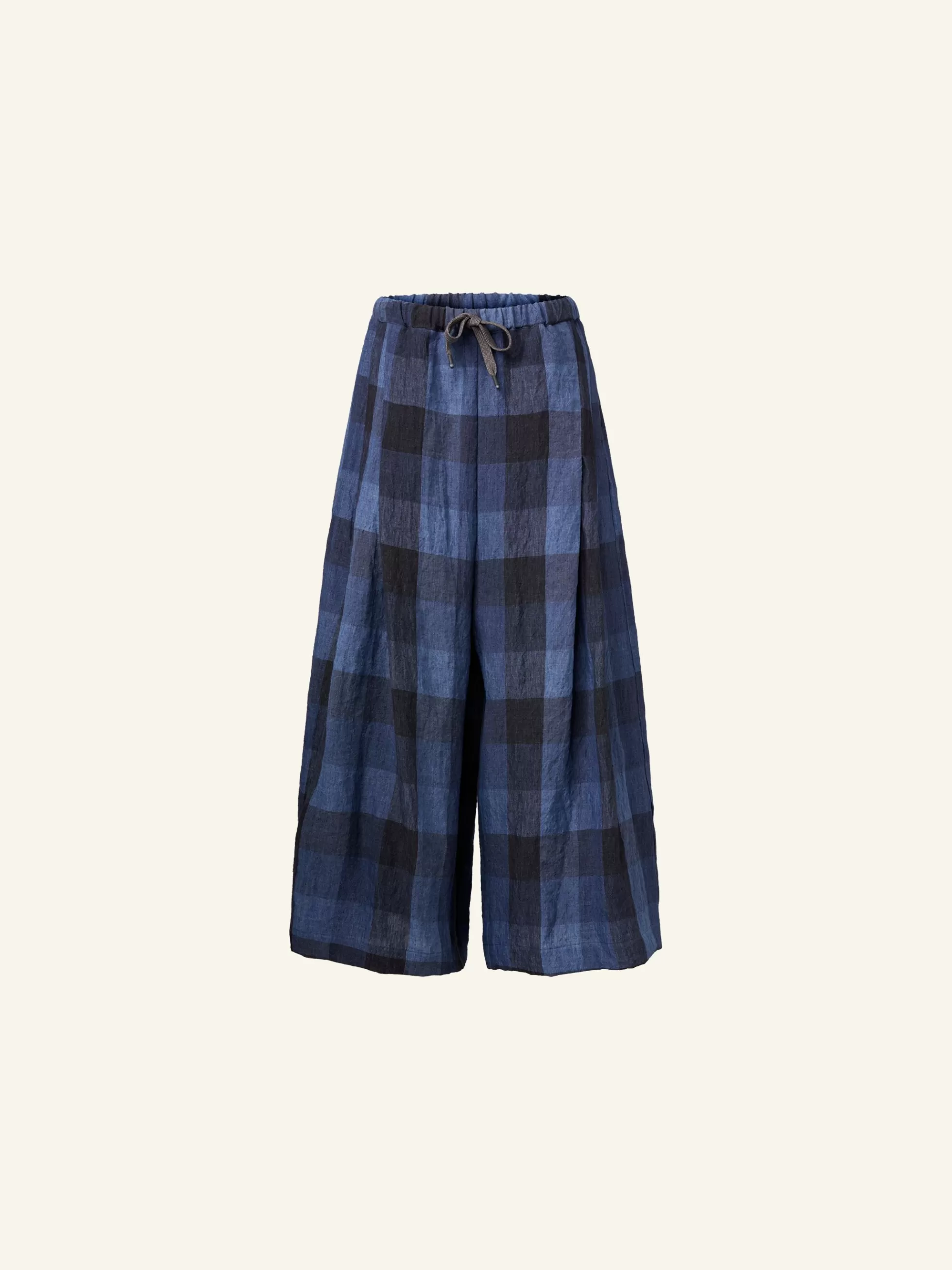 WENDYKEI Pantalone Ampio In Lino A Quadri Blu | Donna Pantaloni