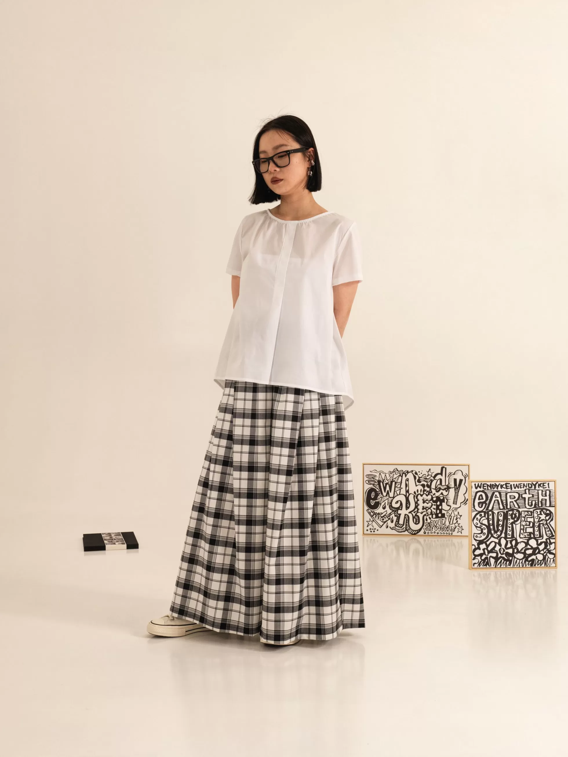 WENDYKEI Pantalone Palazzo Scozzese B/N | Donna Pantaloni